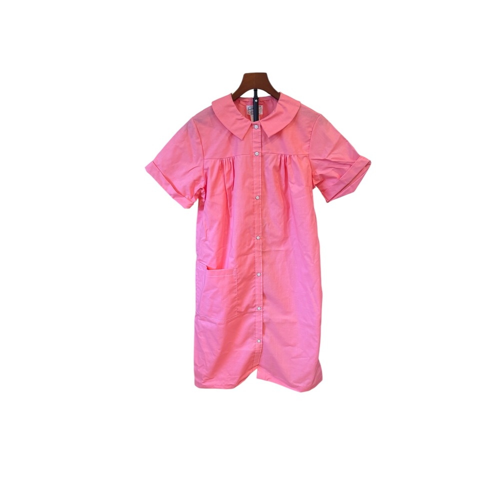 Vtg 60s Sears Koffee Kasual Pink Cotton Duster House Dress Peter Pan Collar M